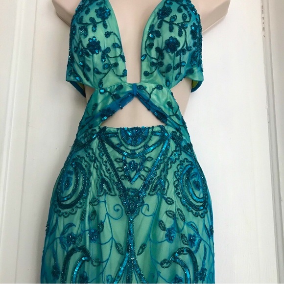 NWT RARE Caché Beaded Formal Mermaid Halter‎ Cut-Out Dress HTF vintage y2k - Picture 3 of 12